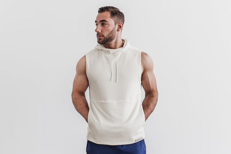 Men's Nobull Sleeveless Hoodie White | SG W2509N